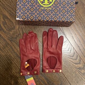 Tory Burch Red Leather Gloves